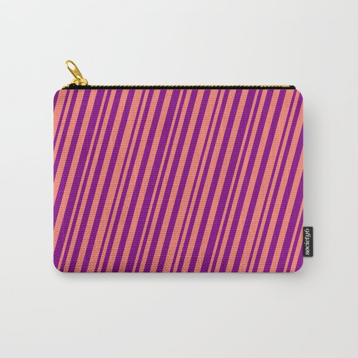 Salmon and Purple Colored Stripes Pattern Carry-All Pouch