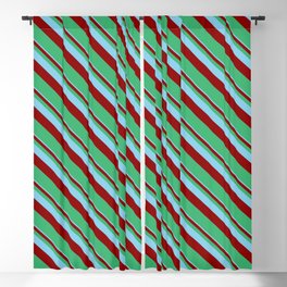 [ Thumbnail: Sky Blue, Dark Red & Sea Green Colored Striped Pattern Blackout Curtain ]