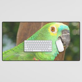Brazil Photography - Beautiful Green Parrot Sitting In A Tree Desk Mat