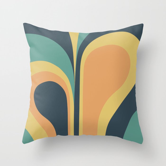 Retro Groovy Abstract Design in Charcoal, Teal, Yellow and Orange Throw Pillow