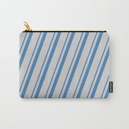 [ Thumbnail: Blue & Light Gray Colored Striped/Lined Pattern Carry-All Pouch ]