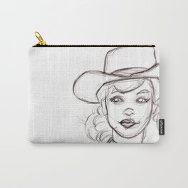 Pencil Drawing Sketch of Retro Girl in Cowboy Hat Carry-All Pouch