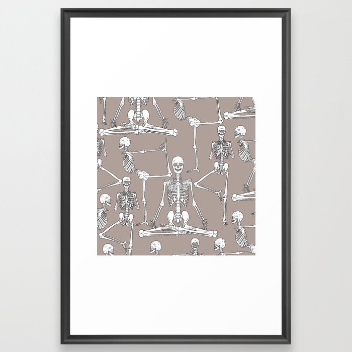Skeleton Yoga Grey Framed Art Print
