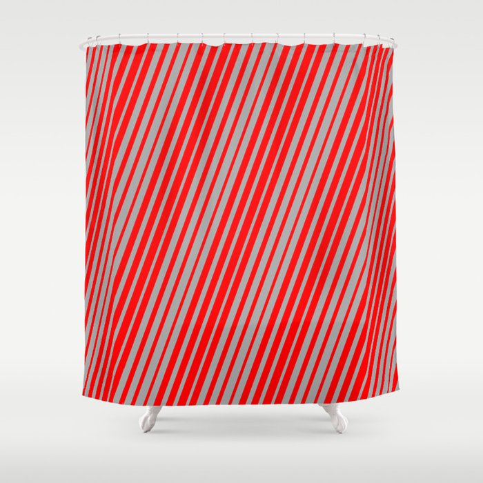 Dark Grey & Red Colored Lines/Stripes Pattern Shower Curtain