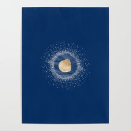 Watercolor Seashell and Sand on Dark Navy Blue Poster