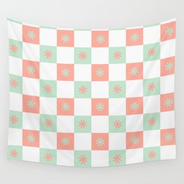 Flower Checkered Pattern Wall Tapestry