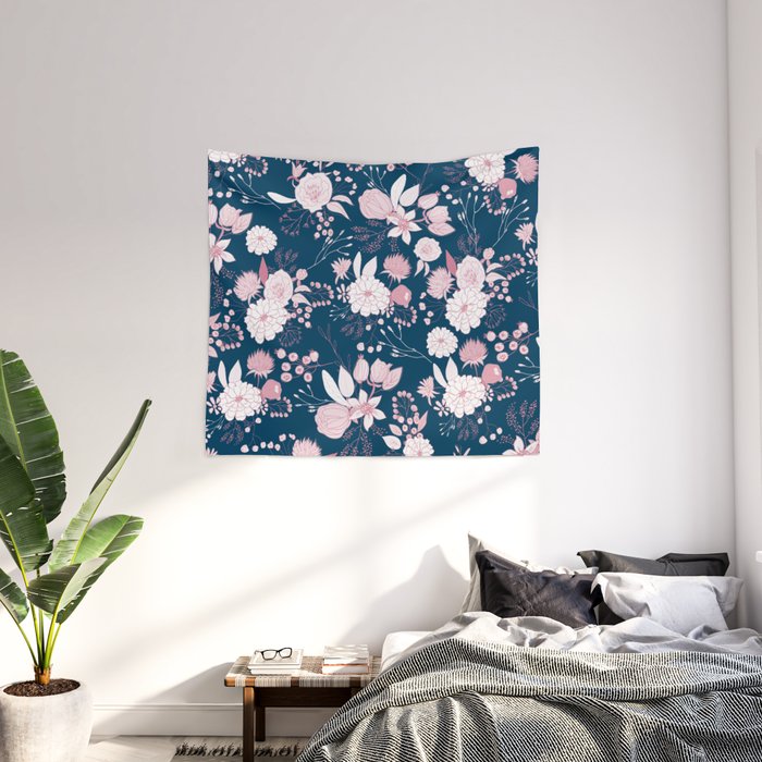 Navy blue and pink tapestry store