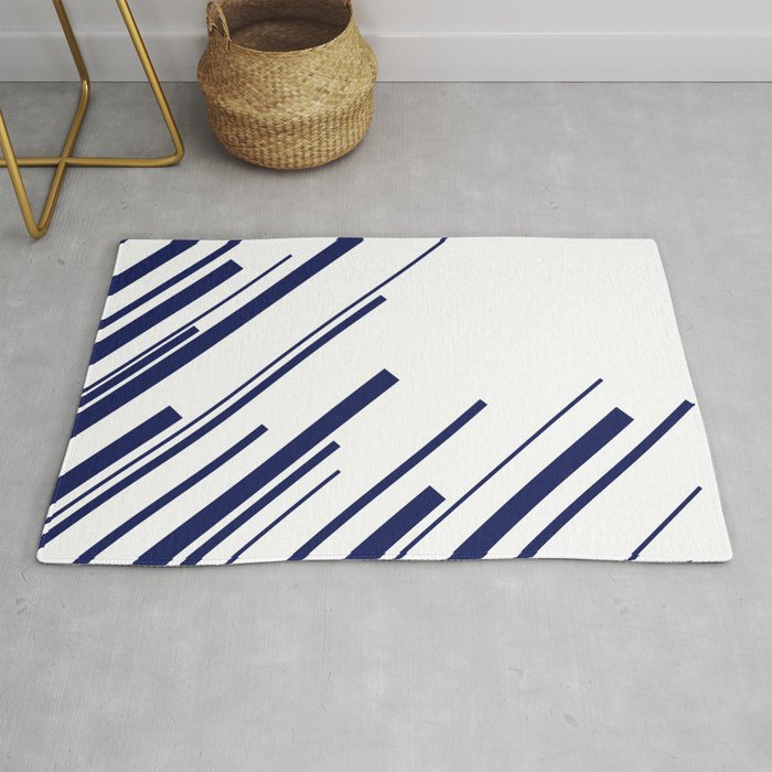 Diagonals - Blue and White Rug