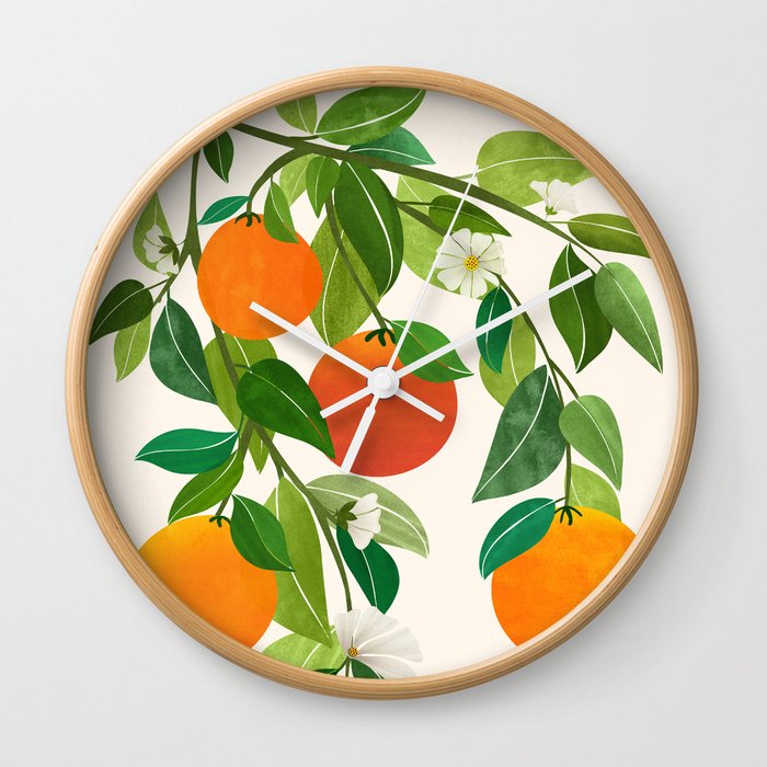 Oranges and Blossoms Tropical Fruit Painting Wall Clock