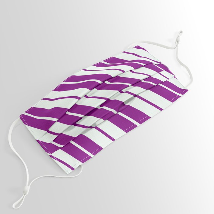 Purple & Mint Cream Colored Lines/Stripes Pattern Face Mask
