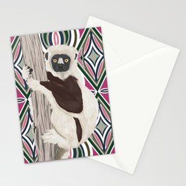 Sifaka lemur on pink pattern background Stationery Card