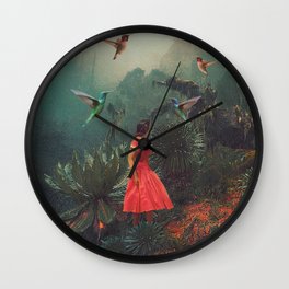 20 Seconds before the Rain Wall Clock | Romantic, Red, Digital, Forest, Curated, Collage, Birds, Beautiful, Floral, Jungle 