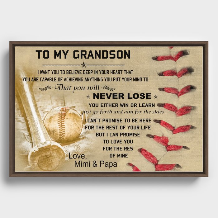 Baseball Family - to my grandson - love mimi papa Framed Canvas