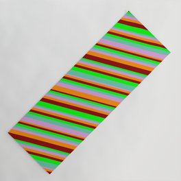 [ Thumbnail: Lime, Aquamarine, Plum, Dark Orange & Dark Red Colored Lines/Stripes Pattern Yoga Mat ]