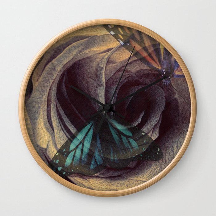 Rose Butterfly Modern Cottage Chic Bedroom Bathroom Art A618 Wall Clock