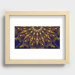 Flaming Gold Mandala on Dark Blue Recessed Framed Print