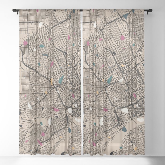 Detroit, Michigan - City Map - Terrazzo Aesthetic Sheer Curtain