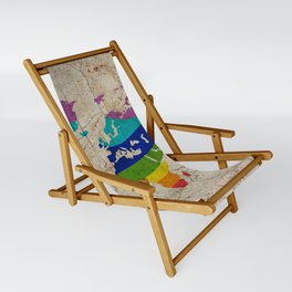 Rainbow color painted world map on dirty old grunge cement wall Sling Chair
