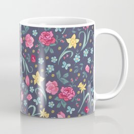 Ditsy Spring Flowers on Ink Blue Coffee Mug