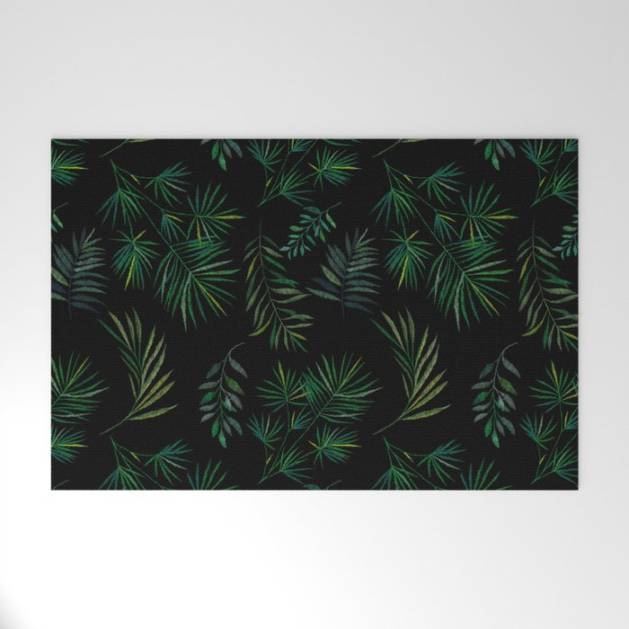 Embroidered Green Leaves Welcome Mat