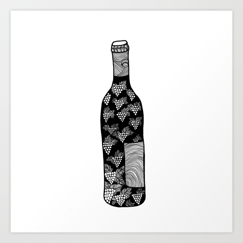 Wine Bottle Grape Pattern Wine Lovers Illustration Black White Art Print By Carissatanton Society6 #bottleart #bottledecoration #bottlecraft #winebottledecoration hi friends, today we will see a easy bottle art.just using paint and coloured paper. wine bottle grape pattern wine lovers illustration black white art print by carissatanton