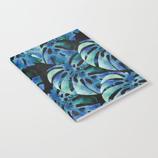 Monstera Pattern Blue On Chalkboard Notebook