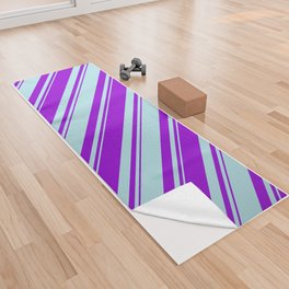 [ Thumbnail: Dark Violet & Powder Blue Colored Lined/Striped Pattern Yoga Towel ]