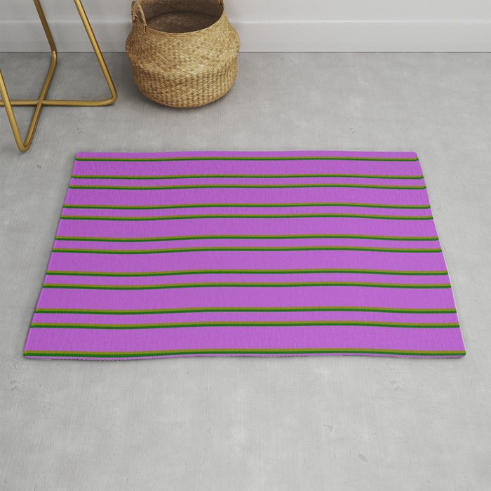 Orchid, Green & Dark Green Colored Pattern of Stripes Rug
