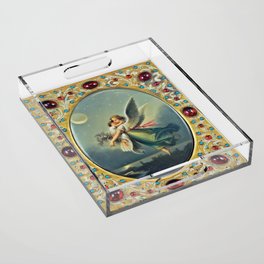 The Guardian Angel in flight over twilight in the city bejeweled portrait painting Acrylic Tray