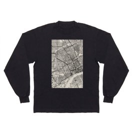 Detroit, Michigan - Black and White City Map - USA - Aesthetic Long Sleeve T-shirt