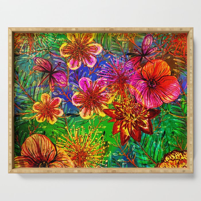 Tropical Heat-Colorful Floral Exotic Tropical Flower Pattern Serving Tray