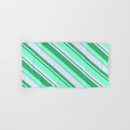 [ Thumbnail: Lavender, Sea Green & Aquamarine Colored Lines Pattern Hand & Bath Towel ]