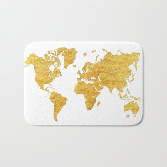 World Map Gold Vintage Bath Mat