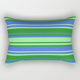 [ Thumbnail: Forest Green, Royal Blue & Light Green Colored Striped Pattern Rectangular Pillow ]