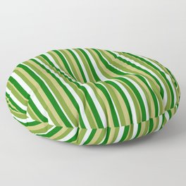 [ Thumbnail: Green, Dark Khaki, Dark Green & Light Cyan Colored Lined Pattern Floor Pillow ]