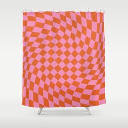 Retro Orange and Pink Checker Shower Curtain