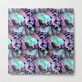 Turquoise and Purple Summer Flowers Watercolor Metal Print