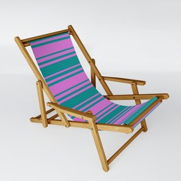 [ Thumbnail: Orchid and Dark Cyan Colored Stripes/Lines Pattern Sling Chair ]