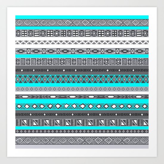 Ice Mint Aztec Pattern Art Print