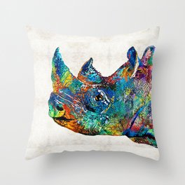 Rhino Rhinoceros Art - Looking Up - By Sharon Cummings Throw Pillow