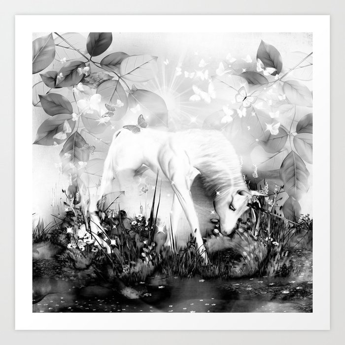 Einhorn Schwarz Weiss Art Print By Lessaksart