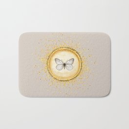 Hand-Drawn Butterfly Gold Circle Pendant on Sand Beige Bath Mat