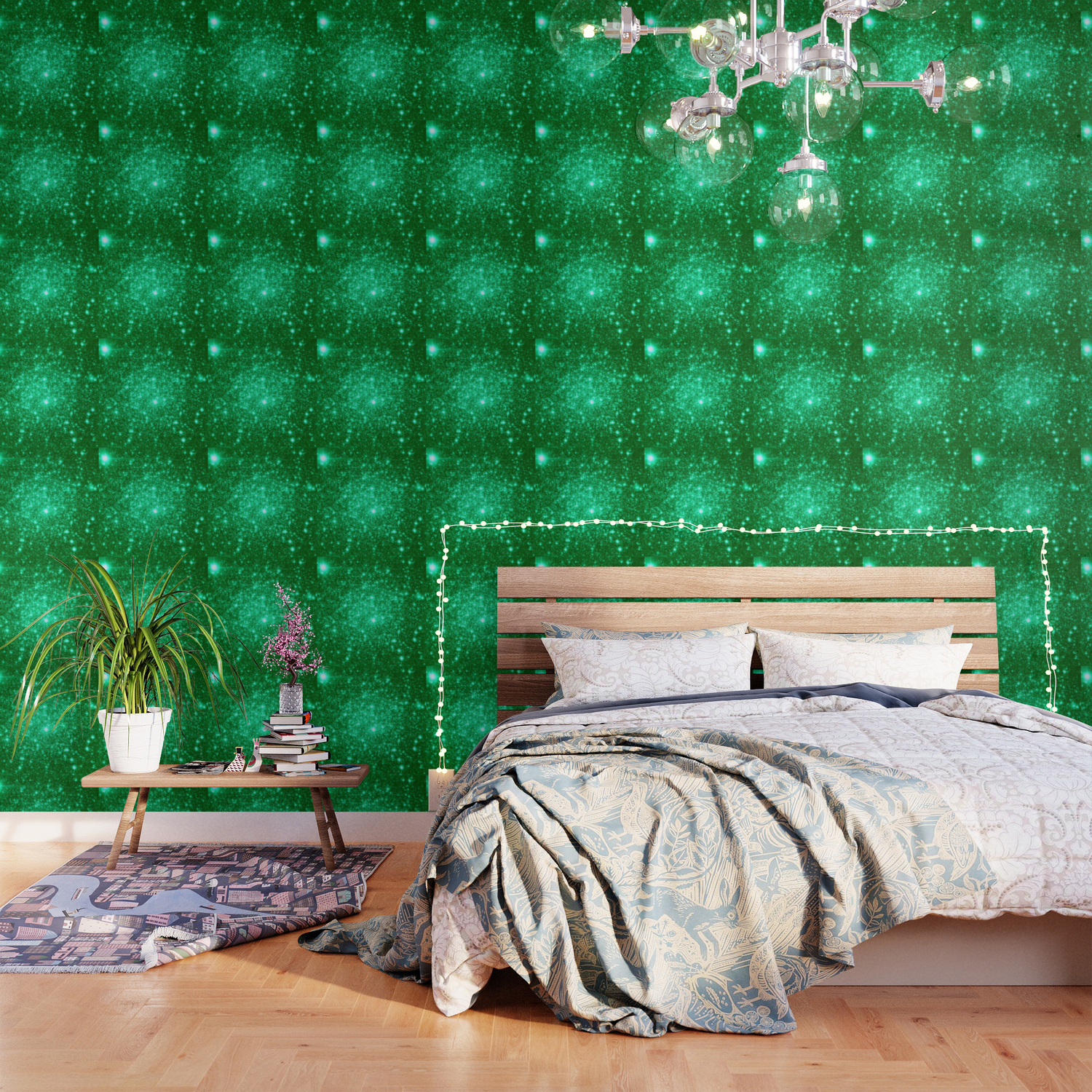 Emerald Green Glitter Stars Wallpaper By Vintageappeal623 Society6