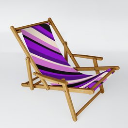 [ Thumbnail: Dark Violet, Indigo, Beige, Orchid, and Black Colored Pattern of Stripes Sling Chair ]