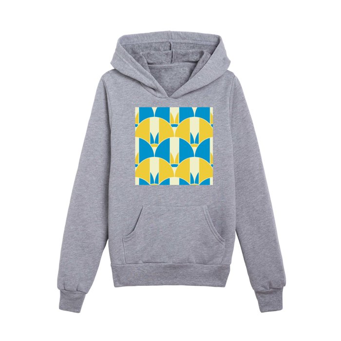 Fan pattern yellow and blue Kids Pullover Hoodie