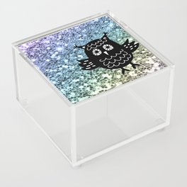 Black Owl Rainbow Glitter Love Acrylic Box