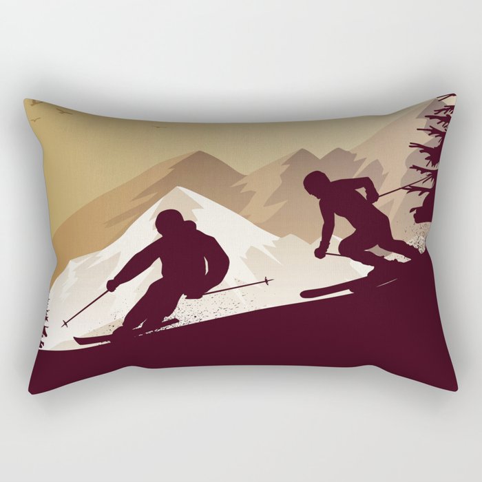 Winter Sport • Best Skiing Design Ever • Dark Brown Background Rectangular Pillow