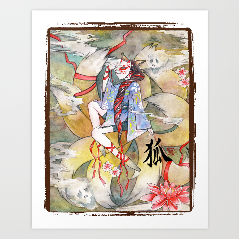 Nine Tailed Fox Kitsune Spirit In A Form Of Human Kimono Girl Art Print By Meomeo Society6