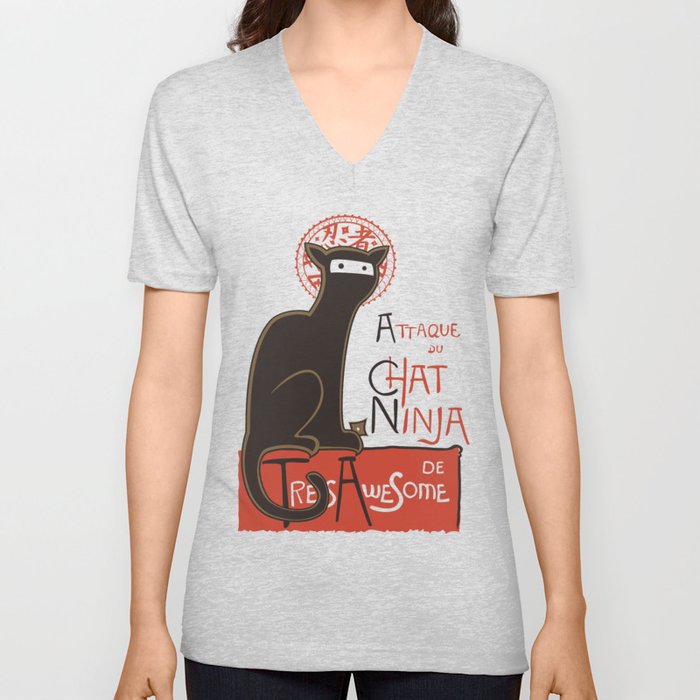 A French Ninja Cat (Le Chat Ninja) V Neck T Shirt