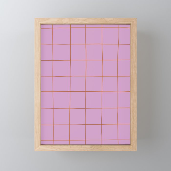 Wonky Grid - Lavender and Brown Framed Mini Art Print